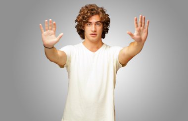 Portrait Of A Man With Hands Up clipart