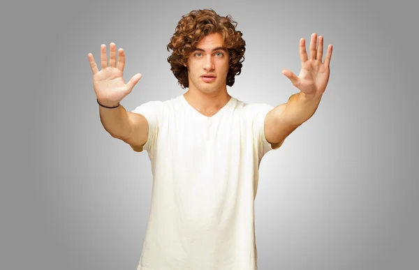Portrait Of A Man With Hands Up — Stock Photo, Image