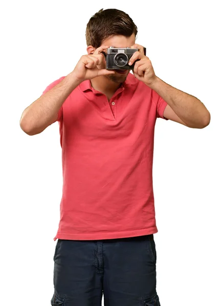 Porträtt av en man med foto — Stockfoto