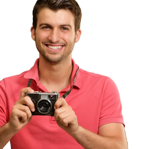 Portrait of a man holding camera — Stock Photo, Image