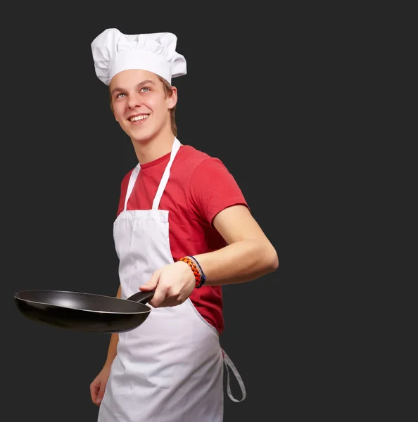Πορτρέτο του ένα σεφ κρατώντας το τηγάνι — Φωτογραφία Αρχείου