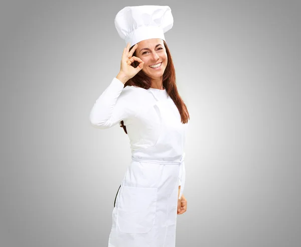 Mulher chef gestos — Fotografia de Stock