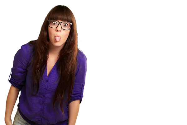 Crazy Woman With Stick Out Tongue — Stock Photo, Image