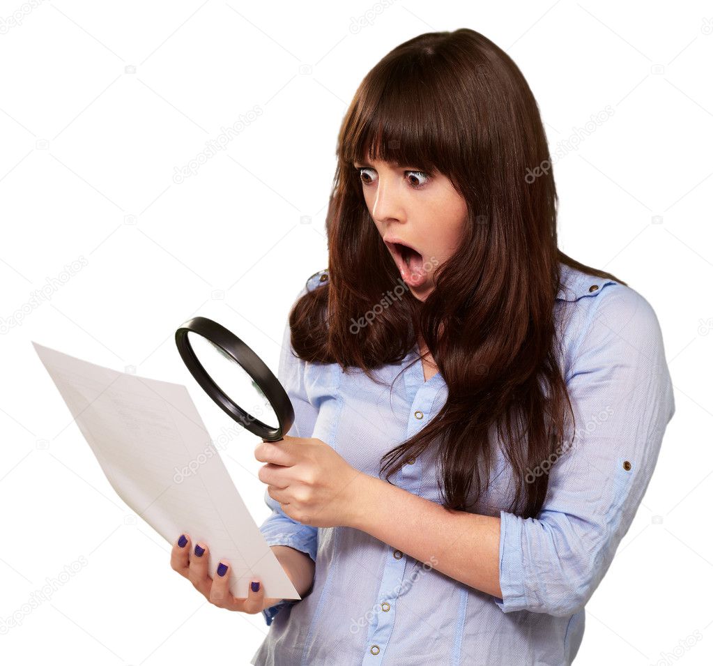 Portrait Of A Girl Holding A Magnifying Glass And Paper