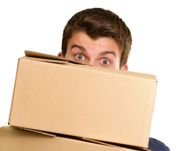 Man holding cardboard boxes clipart