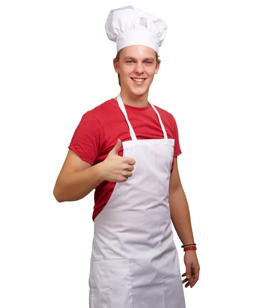 Allegro chef maschio con i pollici in su — Foto Stock