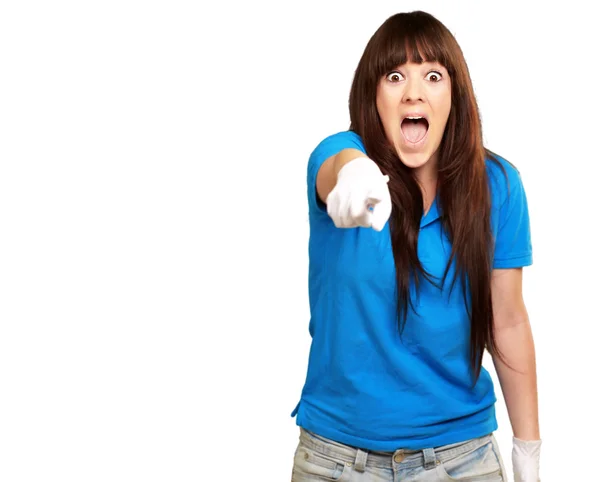 Mujer gritando y señalando dedo —  Fotos de Stock