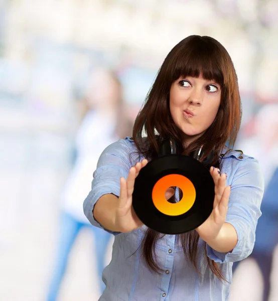 Portrait Of A Female Holding A Disc — Stockfoto