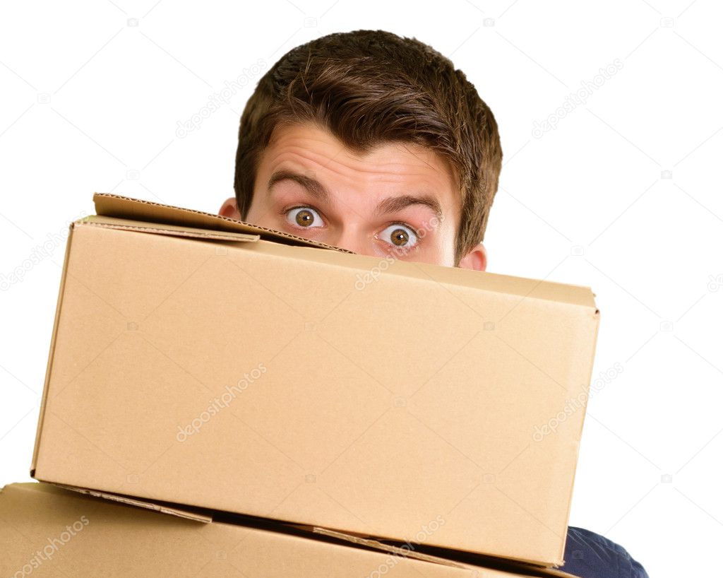 Man holding cardboard boxes