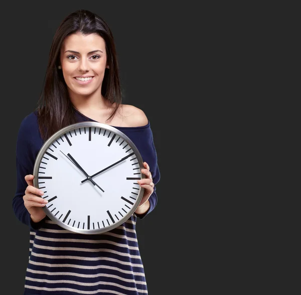 Young Girl Showing Clock — Stock Photo, Image