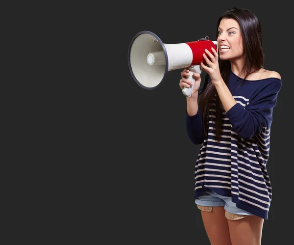 Portrait Of A Female With Megaphone — Stock Photo, Image