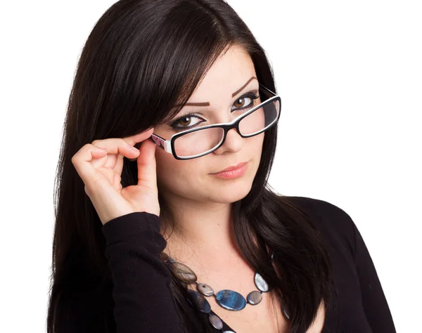Jovem mulher usando óculos — Fotografia de Stock