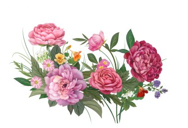 Flowers in retro-style with work pass clipart