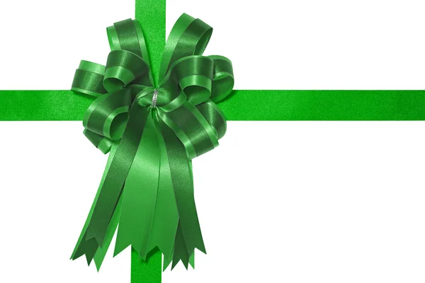 Green satin gift bow — Stock Photo, Image