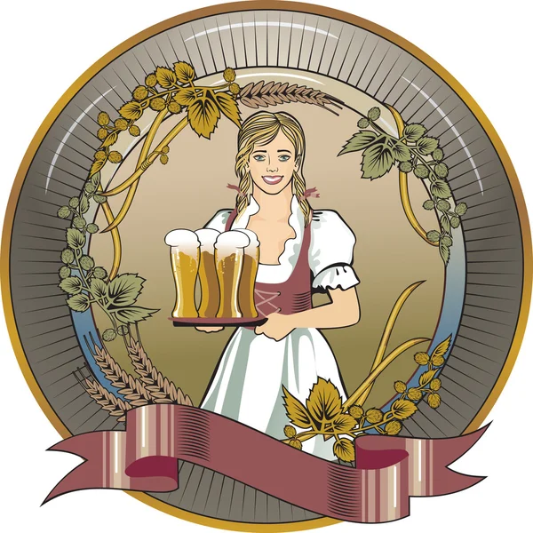 Lány sör pincérnő — Stock Vector