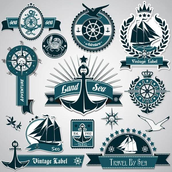 Large collection of vintage nautical labels — Stock Vector