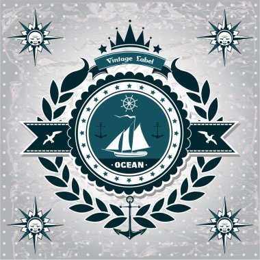 Vintage label with maritime character clipart