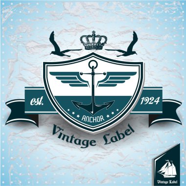 Vintage label with maritime character clipart