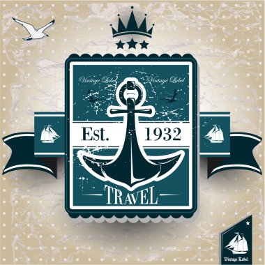 Vintage label with maritime character clipart