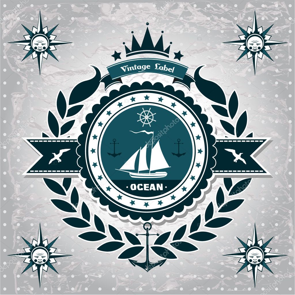 Vintage label with maritime character