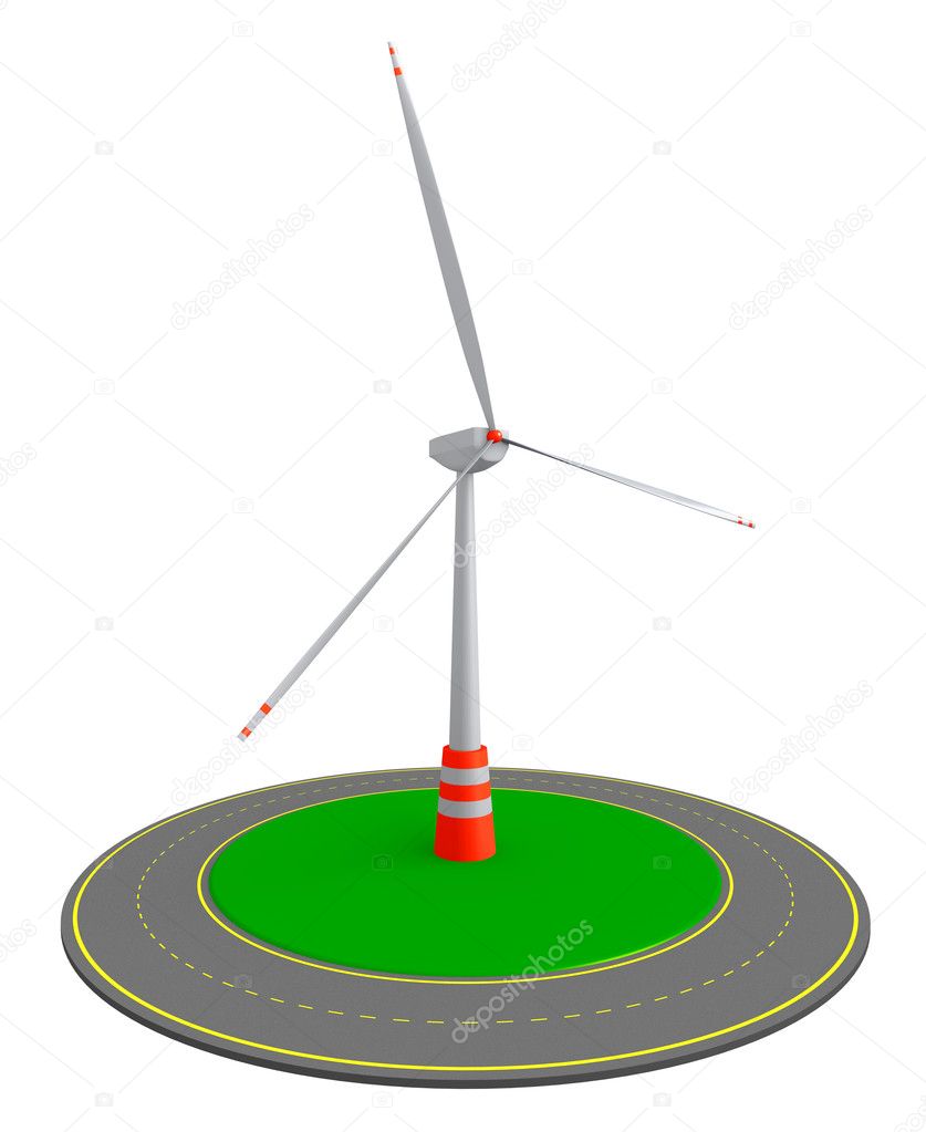 Wind turbine and roundabout route