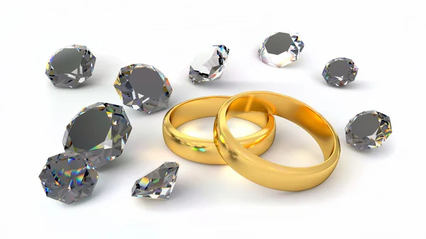 Dos anillos y diamantes —  Fotos de Stock