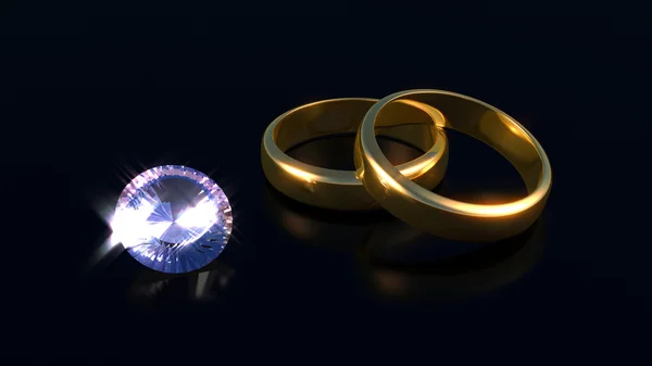 Diamentowe i złote pierścienie — Zdjęcie stockowe