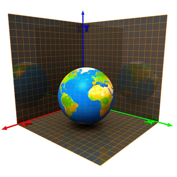 Eixos das coordenadas e globo — Fotografia de Stock