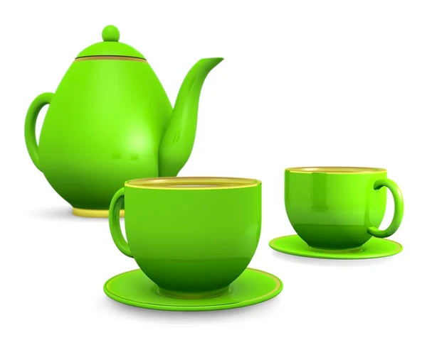 Vihreät kupit teekannulla — kuvapankkivalokuva