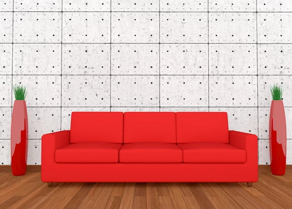 Rotes Sofa und Vase — Stockfoto
