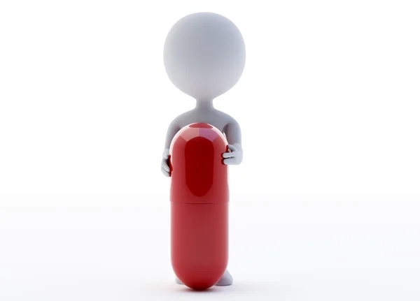 Personaje humanoide 3d con una cápsula roja — Foto de Stock
