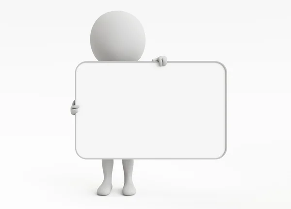 Boş bir tabela ile 3D insansı karakter — Stok fotoğraf