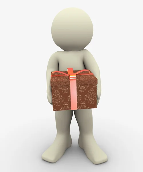 3D człowiek z giftbox — Zdjęcie stockowe