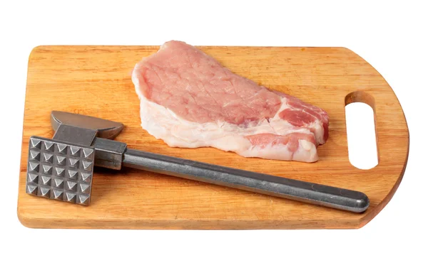 나무 보드에 돼지고기 스테이크 — 스톡 사진