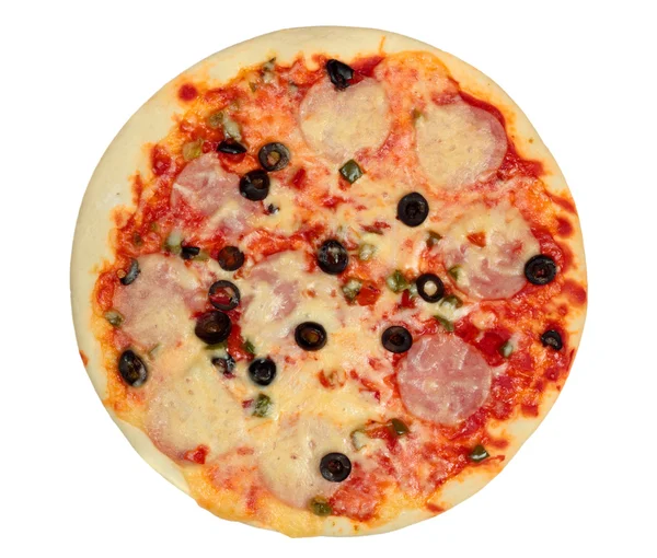 Pizza med skinka och oliver — Stockfoto