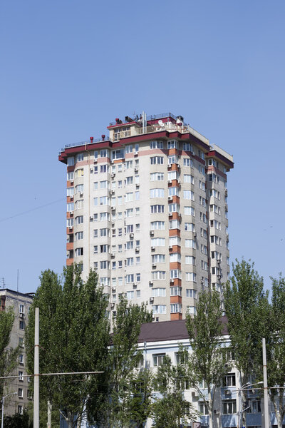 DONETSK, UKRAINE - 23 MAY 2012: Apartment house near Donbass Arena stadium, host UEFA EURO 2012