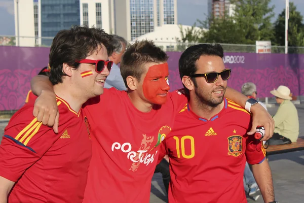 Spaanse en Portugese fans — Stockfoto