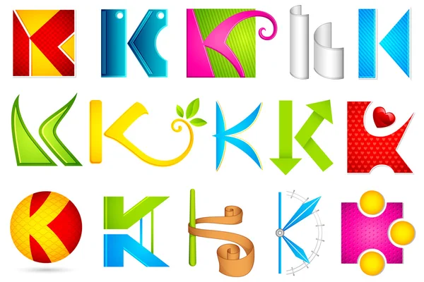 Different Icon with alphabet K — Stock Vector