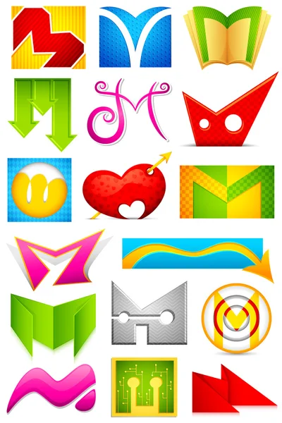 Icono diferente con alfabeto M — Vector de stock