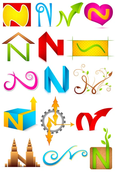 Icona diversa con alfabeto N — Vettoriale Stock