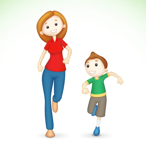 3D matka a syn běží — Stockový vektor