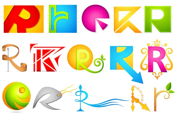 Ícone diferente com alfabeto R — Vetor de Stock