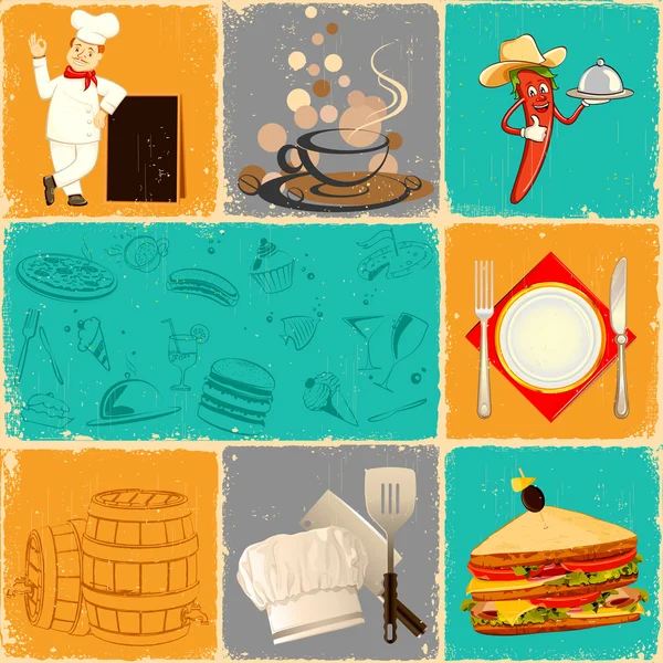 Collage alimentaire rétro — Image vectorielle