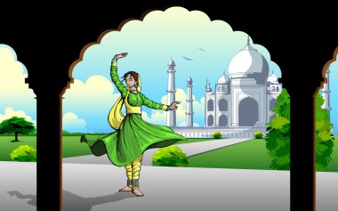 Indian Classic Dancer performing in Taj Mahal clipart