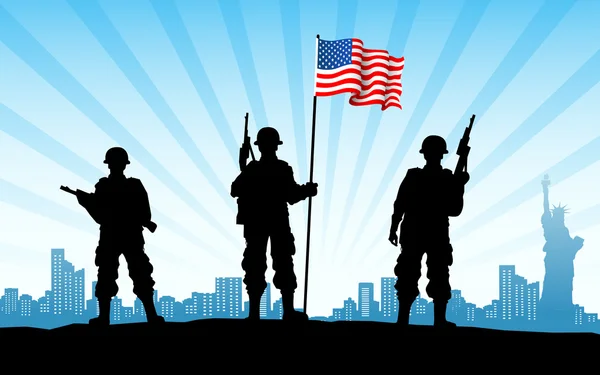 Exército americano com bandeira — Fotografia de Stock