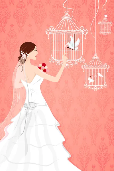 Noiva com gaiola de pássaro — Fotografia de Stock