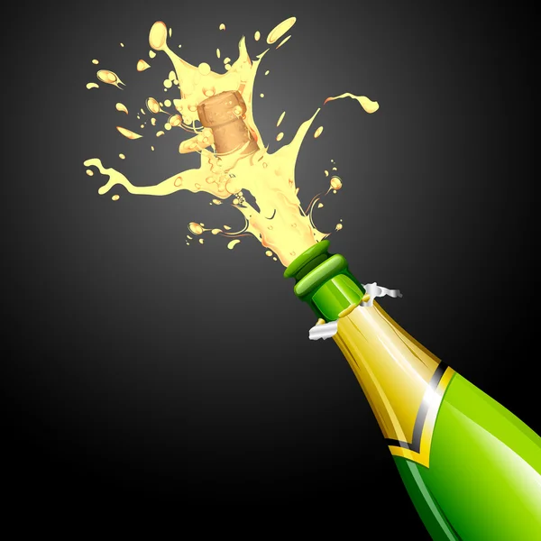 Explosión de corcho de botella de champán — Vector de stock