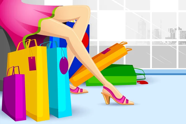 Señora haciendo compras en venta — Vector de stock