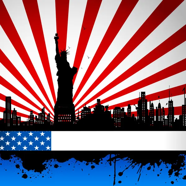 Vrijheidsbeeld op Amerikaanse vlag achtergrond — Stockvector