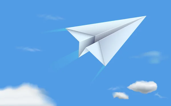 Kağıt uçak gökyüzünde — Stok Vektör